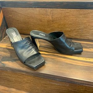 Black square toe mules